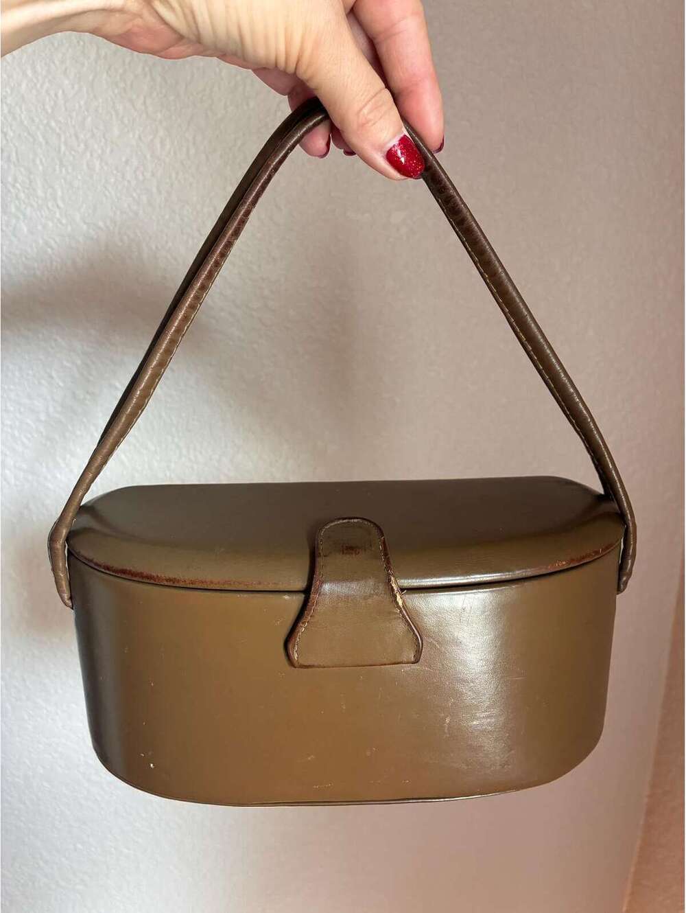 1950s Taupe Box Purse - Vintage Structured Handbag - Retro 50s Bag